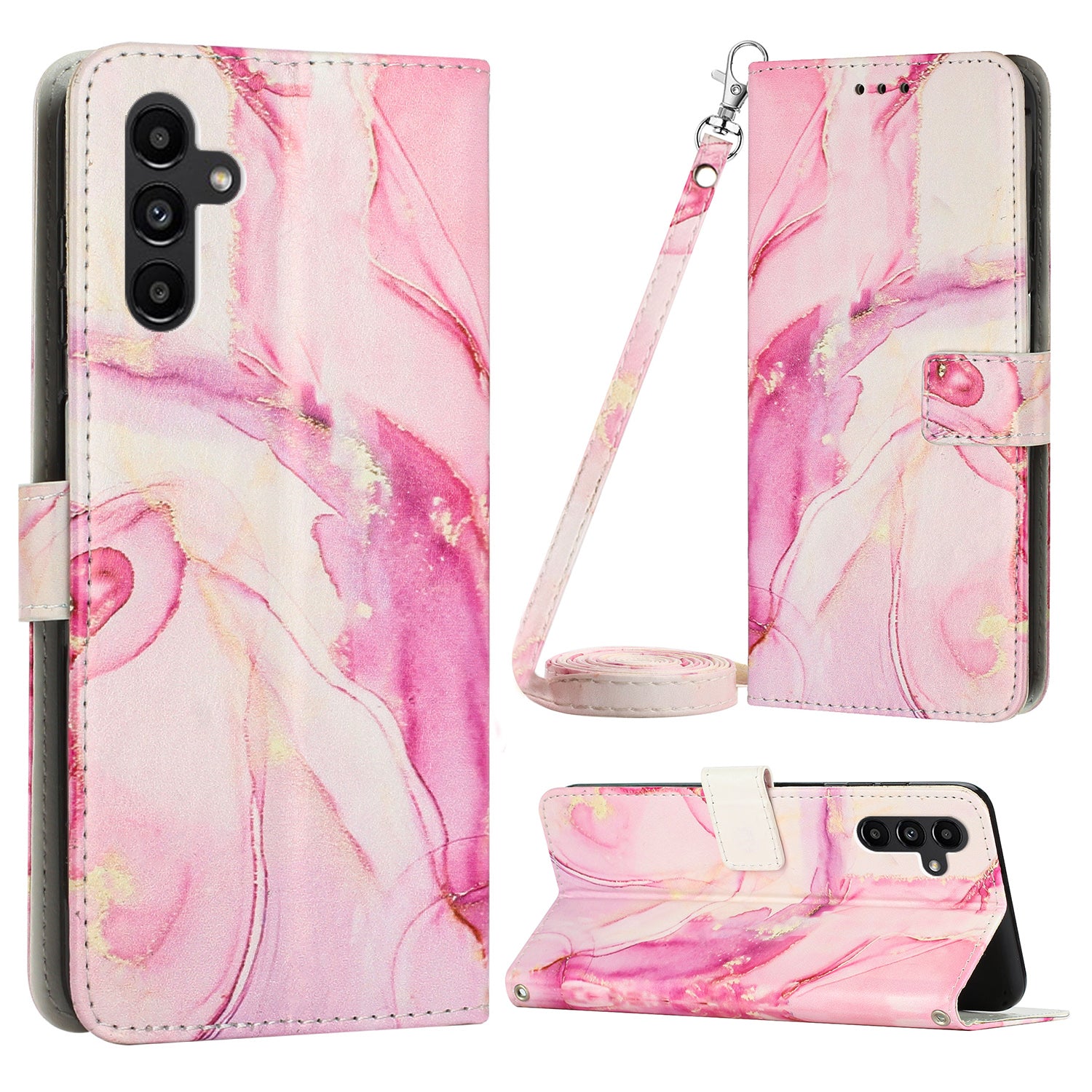 For Samsung Galaxy A24 4G Flip Wallet Cover PU Leather Marble Pattern Stand Phone Case with Shoulder Strap For Samsung Galaxy A24 4G Flip Wallet Cover PU Leather Marble Pattern Stand Phone Case with Shoulder Strap